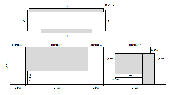 Схема типичного балкона в брежневке